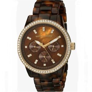 Michael Kors Tortoiseshell, Crystal and Gold Chronograph Watch